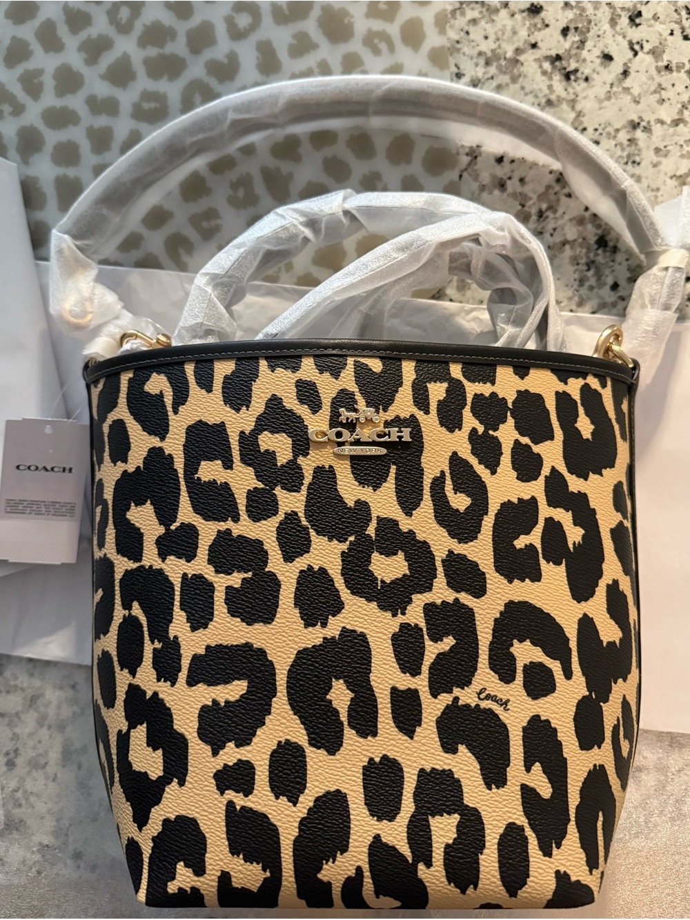 NWT COACH Leopard Print City Bucket Bag
